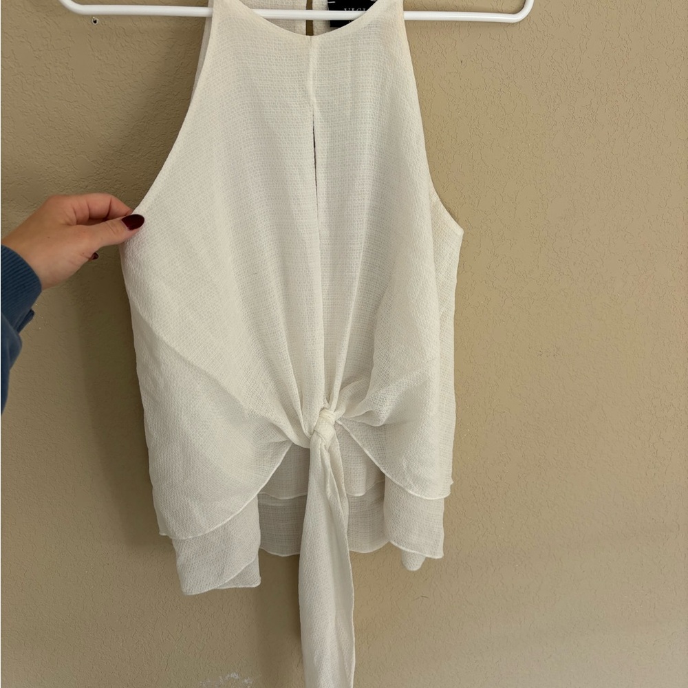 White Sleeveless Tie-Front Top